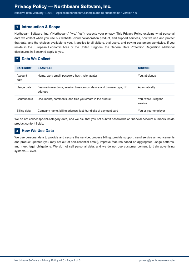Corporate standard privacy policy